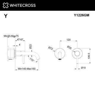 Смеситель для раковины WHITECROSS 2-Y1226GM оружейная сталь